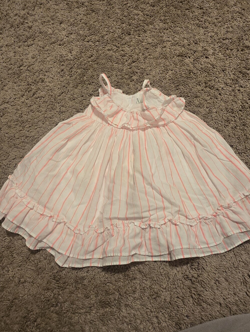 Janie and Jack Baby Girl Neon Pink Striped Ruffle Dress (12-18 Months)
